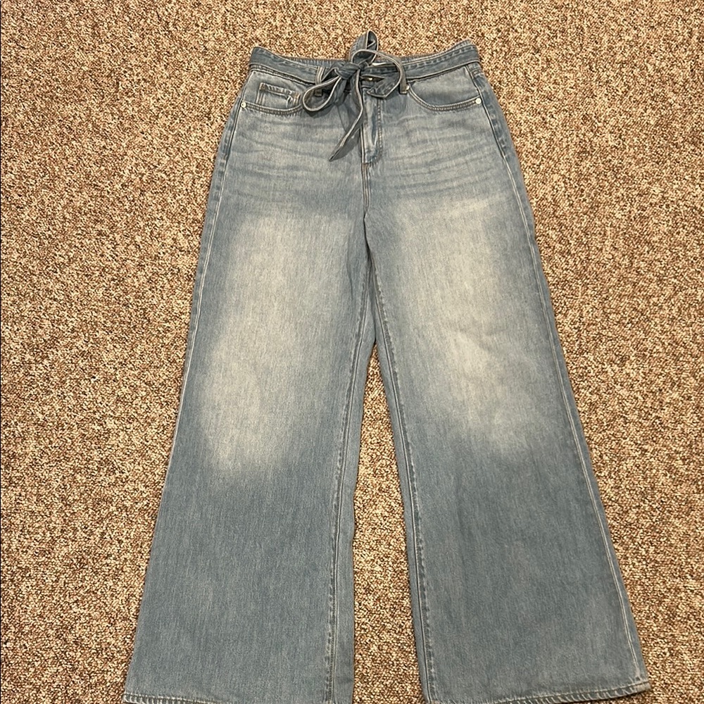 LOFT High Rise Palazzo Tie Waist Wide Leg Jeans - Picture 4 of 7